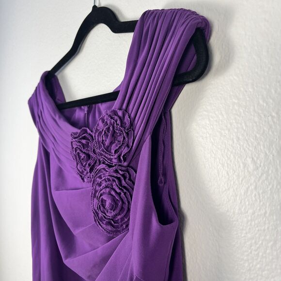 Adrianna Papell Dress Size10 Purple Ruched Side Floral Appliqué Off Shoulder - Picture 5 of 10